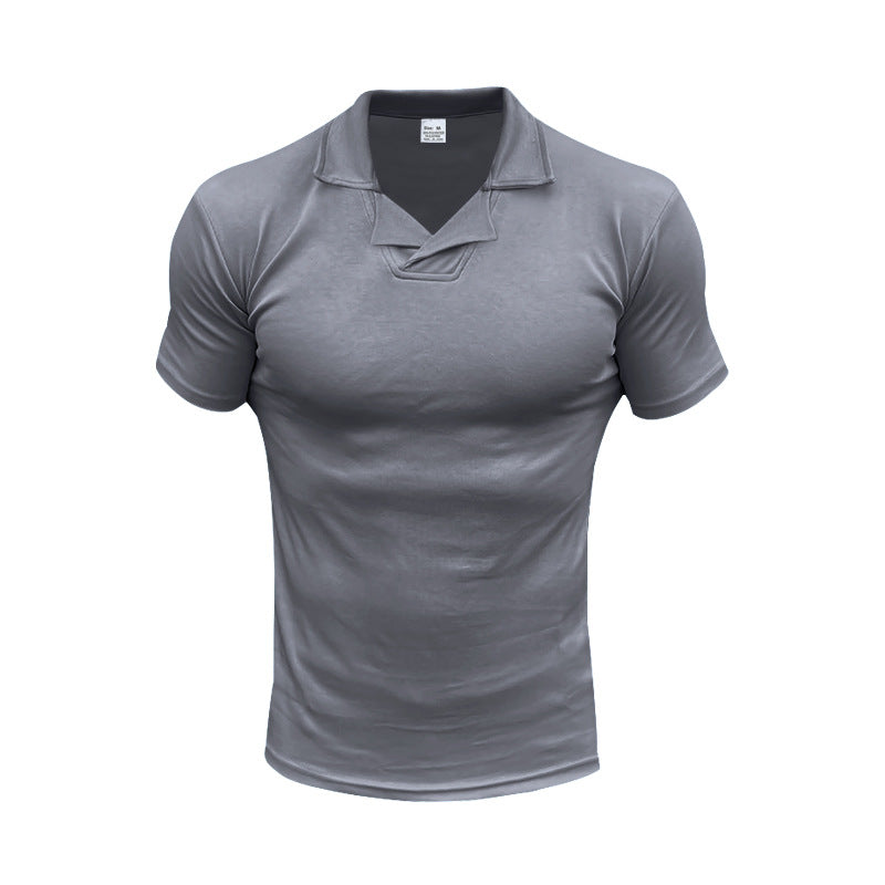 Herren nan schmal geschnittenes Kurzarm-Polo mit offenem Hemdkragen und elastischem Baumwollstretch R&B