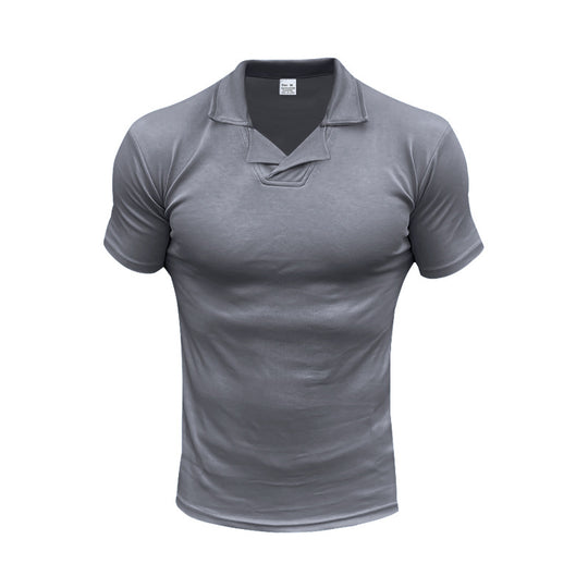 Herren nan schmal geschnittenes Kurzarm-Polo mit offenem Hemdkragen und elastischem Baumwollstretch R&B