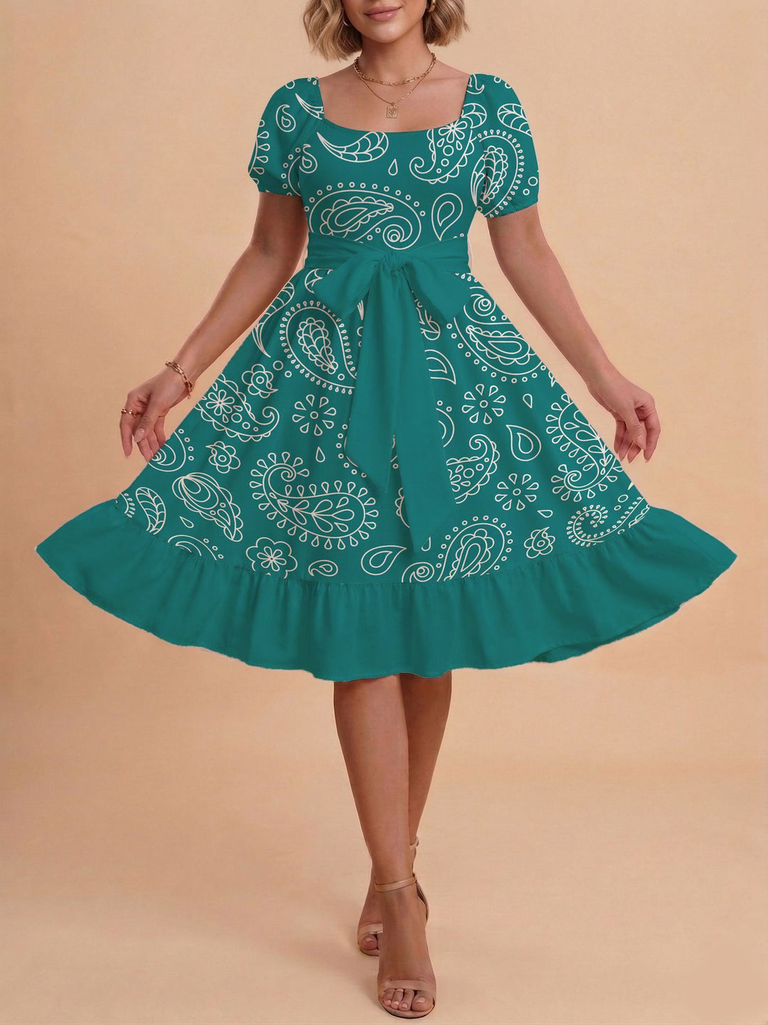 Damen Verspieltes Maxikleid mit Bärenmuster und taillierbarem Band R&B