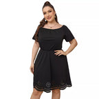 Damen Off-Shoulder Kleid mit dekorativem Lochmuster R&B