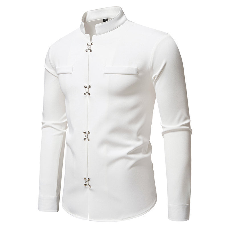 Herren Hemd mit asiatischem Knopfdesign R&B