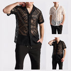 Herren Designer-Hemd aus transparentem Häkelmaterial mit floralem Muster