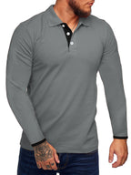 Herren Langarm-Polohemd mit kontrastierenden Knopfdetails