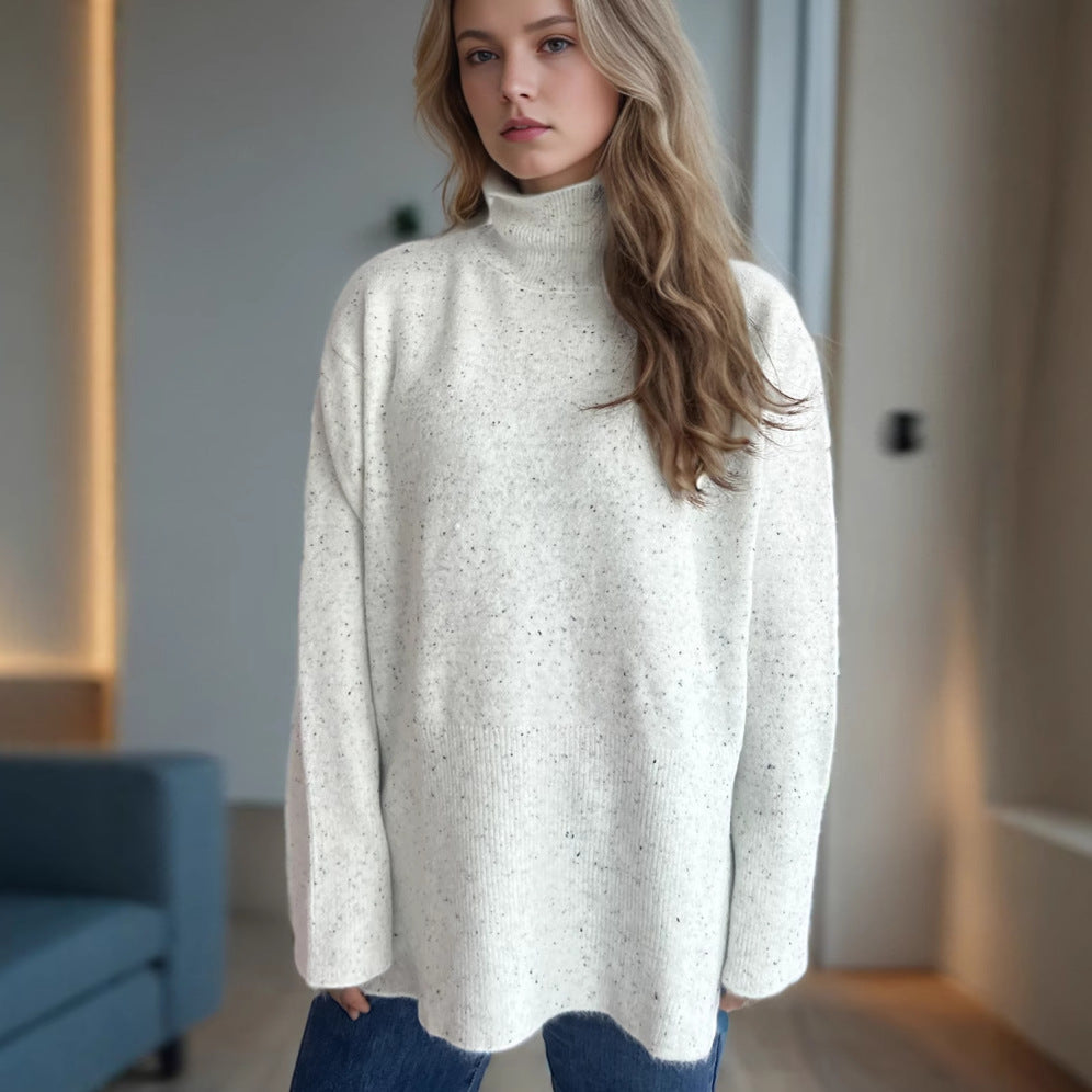 Damen Pullover mit hohem Kragen und asymmetrischem Saum R&B