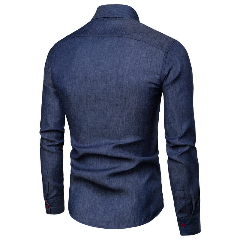 Herren Denim Langarmhemd mit eleganten Kontrasten und modernem Schnitt