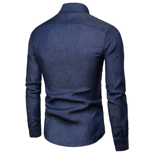 Herren Denim Langarmhemd mit eleganten Kontrasten und modernem Schnitt R&B