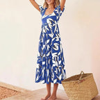 Damen Maxi-Kleid mit floralem Design und voluminösem Rock R&B