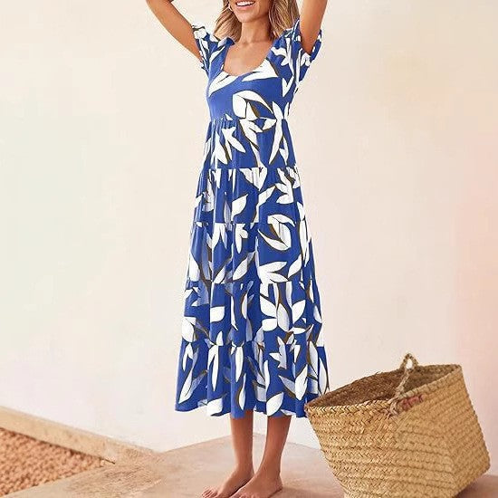 Damen Maxi-Kleid mit floralem Design und voluminösem Rock R&B