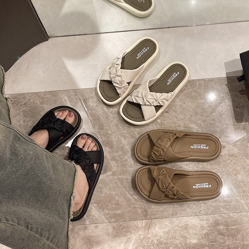 Damen Modische und bequeme Slipper mit verstellbarem Knoten-Riemen EB