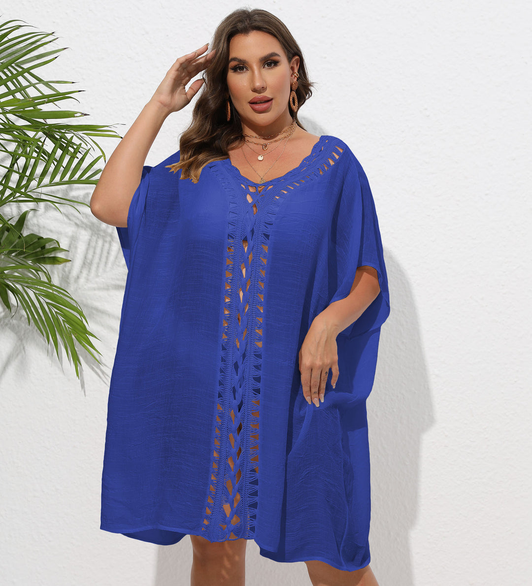 Damen Luftiger Strandkimono mit dekorativer Häkelspitze R&B
