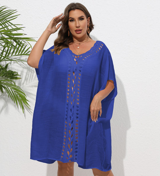Damen Luftiger Strandkimono mit dekorativer Häkelspitze R&B
