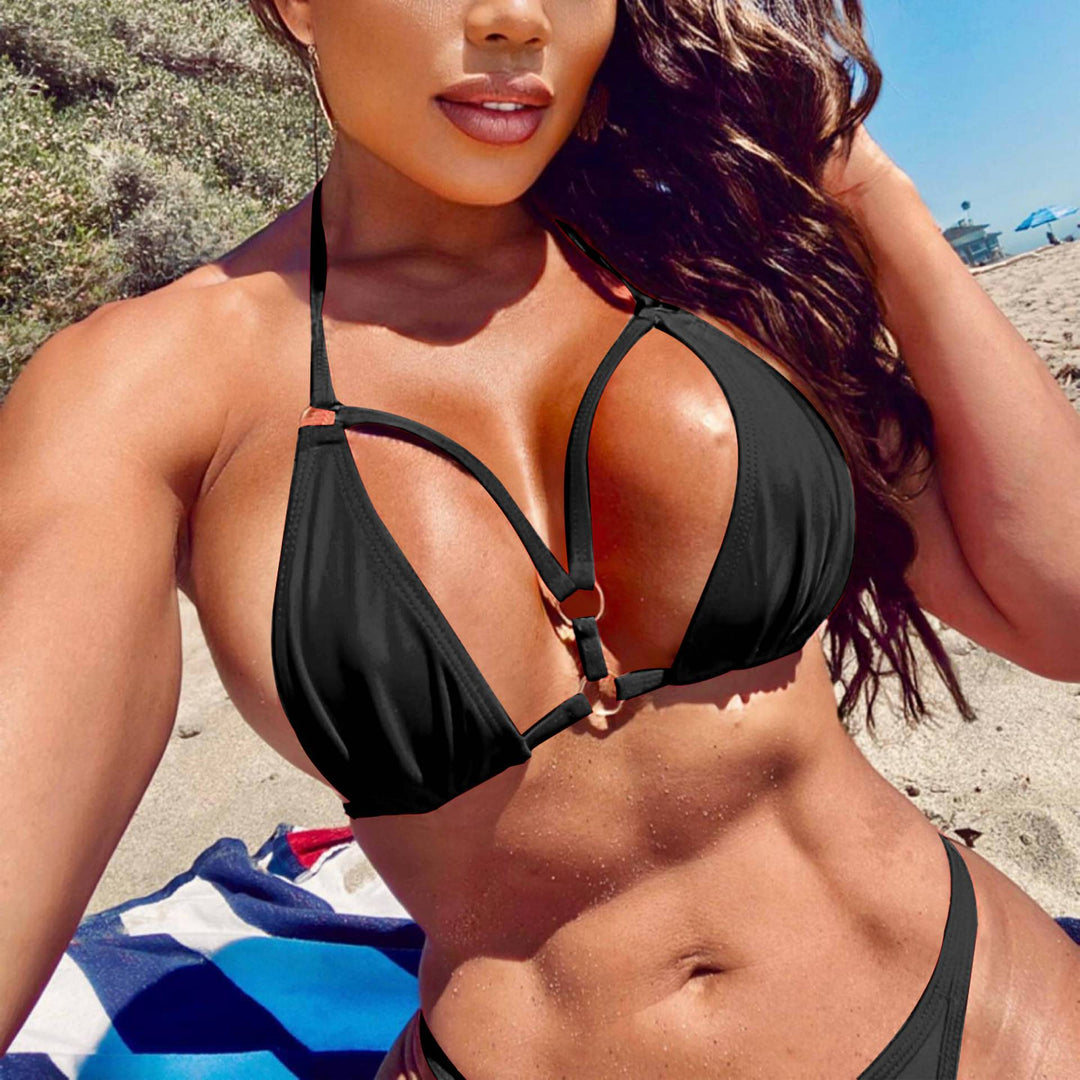 Damen Triangel-Bikini mit verstellbaren Trägern und dekorativen Details R&B