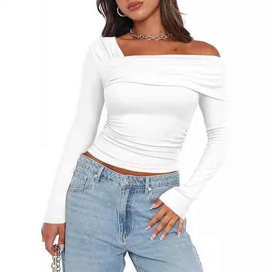 Damen Wickelshirt mit asymmetrischem Ausschnitt und raffiniertem Stretch R&B