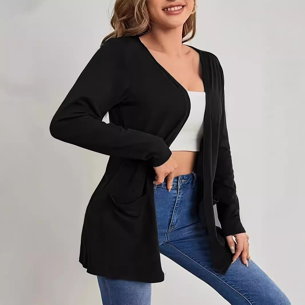 Damen Langarm Cardigan mit praktischen Taschen und offenem Schnitt R&B