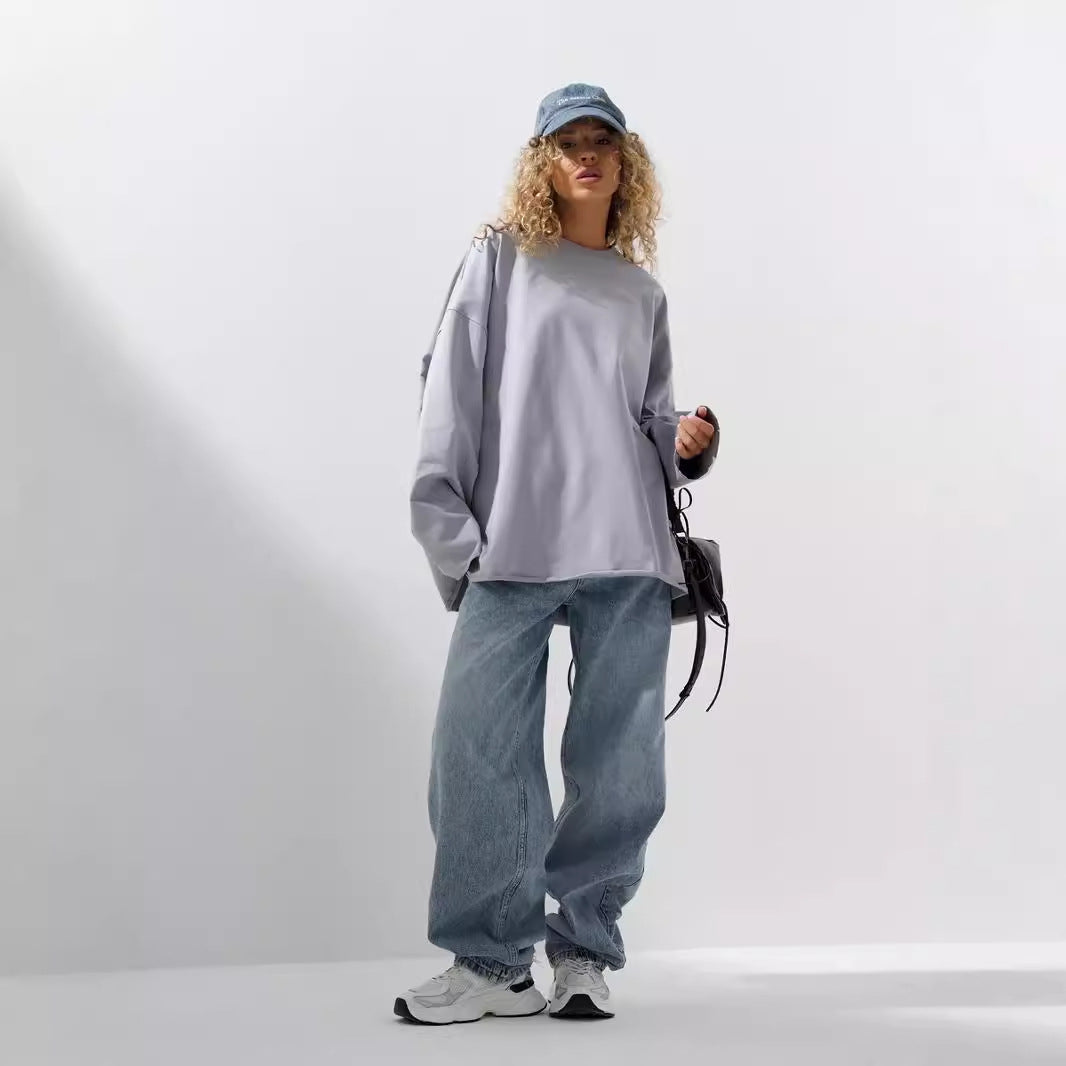 Damen Oversized Sweatshirt mit langen Ärmeln und Rundhalsausschnitt R&B