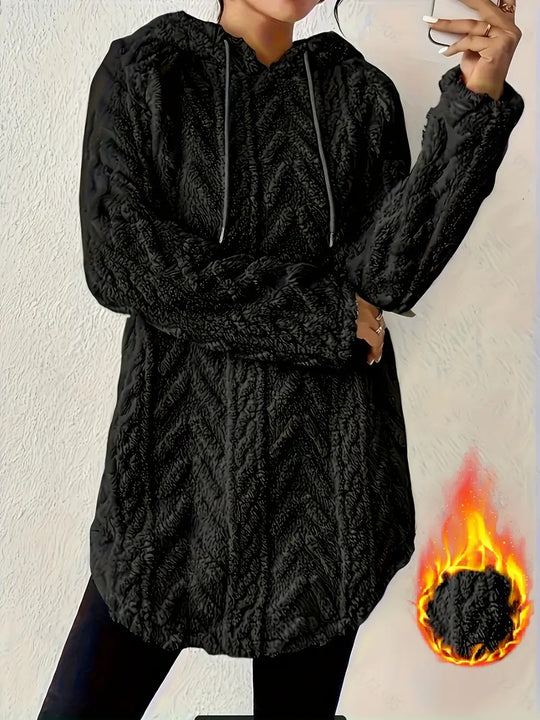 Damen Kapuzenpullover mit weichem Plüsch und modischem Zopfmuster R&B