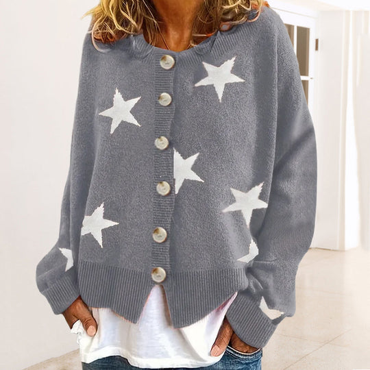 Damen modische Strickjacke mit Sternenmuster und Knopfdetails R&B