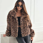 Damen nan kurze Kunstfelljacke mit Wildmuster, V-Ausschnitt und taillierter Silhouette R&B