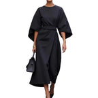 Damen Maxi-Kleid mit voluminösen Ärmeln und elegantem Drapierungsdesign R&B