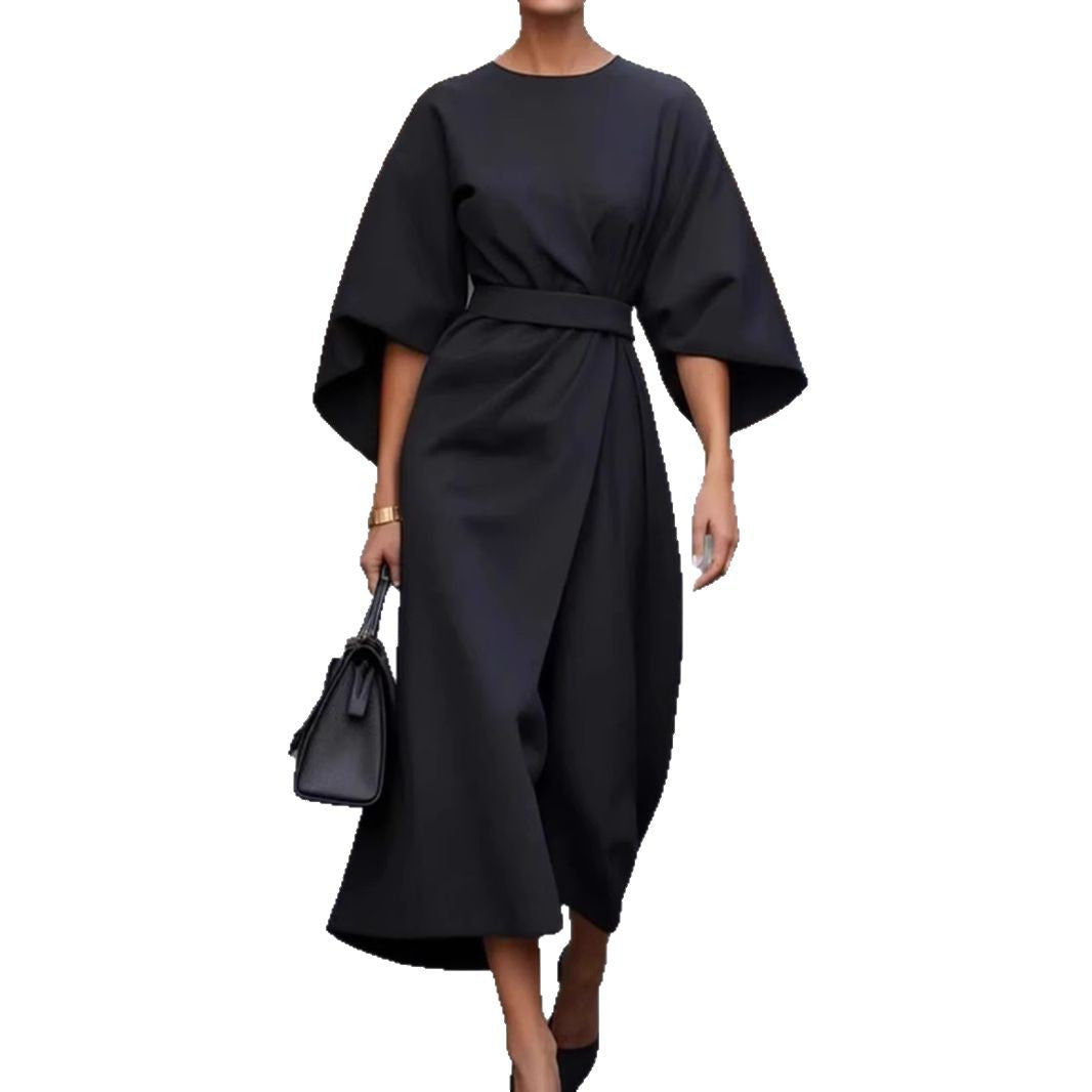 Damen Maxi-Kleid mit voluminösen Ärmeln und elegantem Drapierungsdesign R&B