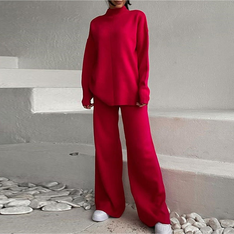 Damen Lässiges Strickensemble mit weitem Schnitt und hohem Kragen R&B