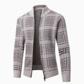 Herren modische Strickjacke mit modernem Karomuster und hohem Kragen R&B