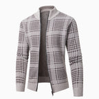 Herren modische Strickjacke mit modernem Karomuster und hohem Kragen R&B