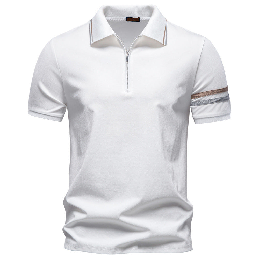Herren nan atmungsaktives elastisches Poloshirt mit kurzem Reißverschluss und Kontraststreifen an Ärmeln R&B