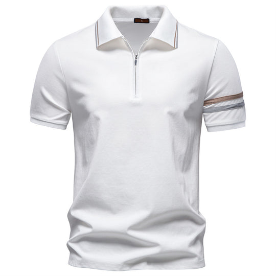Herren nan atmungsaktives elastisches Poloshirt mit kurzem Reißverschluss und Kontraststreifen an Ärmeln R&B