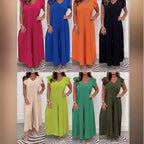 Damen Weit geschnittenes Jumpsuit mit V-Ausschnitt