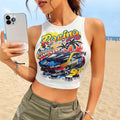 Damen Cropped Tank-Top mit kreativem Rennsport-Motiv und lässigem Schnitt R&B