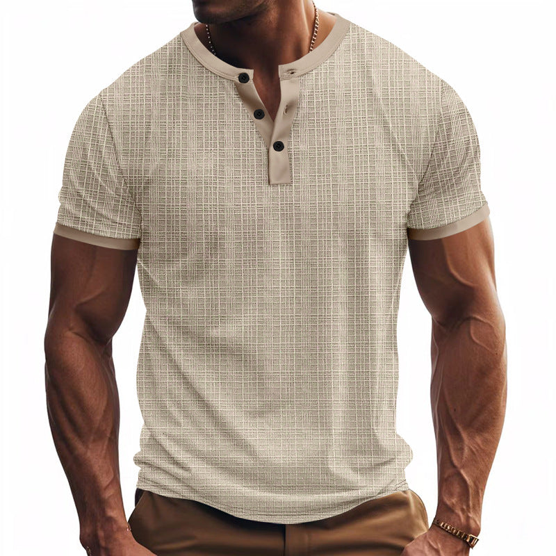 Herren Kurzarm-Henley-Shirt mit moderner Knopfleiste und subtiler Struktur R&B