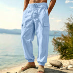 Herren nan leichte Cargo-Joggerhose aus Leinenmischung mit elastischem Tunnelzugbund, aufgesetzten Klappentaschen und gerippten Beinabschlüssen R&B
