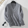 Damen Grobstrickpullover mit V-Ausschnitt und Zopfmuster