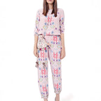 Damen Loungewear Set mit farbenfrohen geometrischen Mustern und elastischem Bund R&B