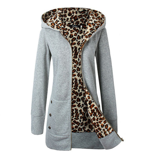 Damen Kapuzenpulloverjacke mit leopardem Innenfutter R&B