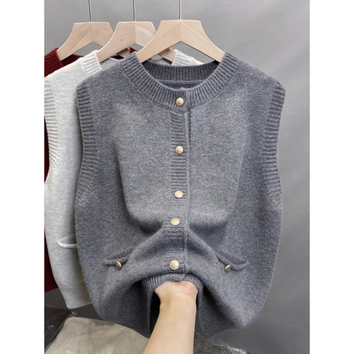 Damen Strickweste mit Knopfdetails und seitlichen Taschen R&B