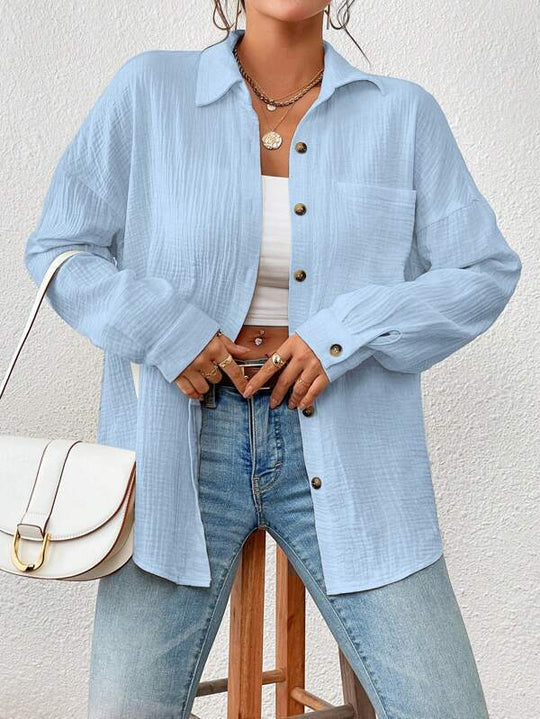 Damen Lässiges Overshirt mit Knopfleiste und Brusttasche R&B