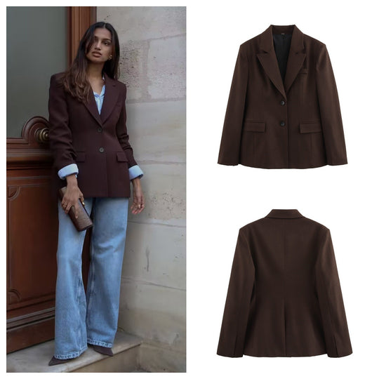 Damen elegante Blazerjacke mit strukturiertem Design und praktischen Taschen R&B