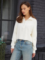 Damen Cozy Pullover mit Kragen und Reißverschluss