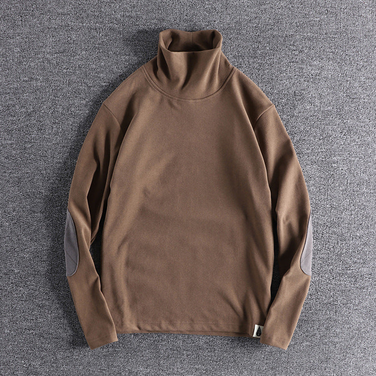 Herren Stehkragenpullover aus hochwertigem Fleece mit kontrastierenden Ellbogenpatches R&B