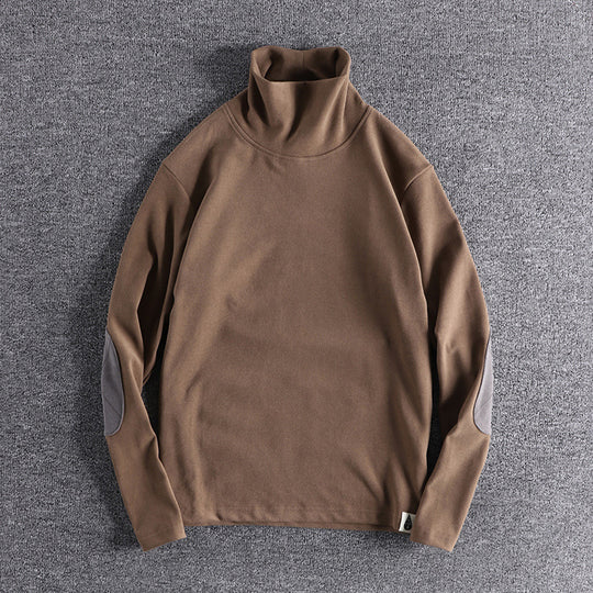 Herren Stehkragenpullover aus hochwertigem Fleece mit kontrastierenden Ellbogenpatches R&B