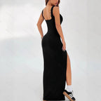 Damen Elegantes Maxikleid mit schulterfreier Silhouette und seitlichem Schlitz R&B