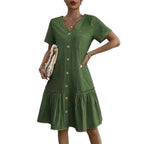 Damen Freizeitkleid mit Knopfverschluss und Volants R&B