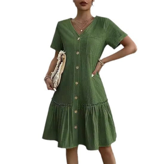Damen Freizeitkleid mit Knopfverschluss und Volants R&B