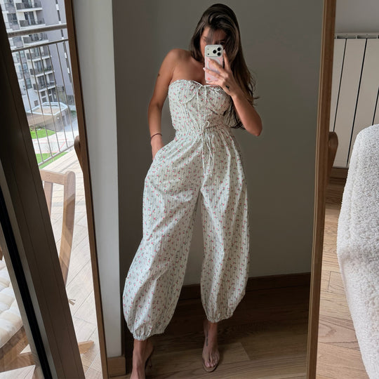 Damen Jumpsuit mit verspieltem Blumenmuster und elastischem Taillenzug R&B