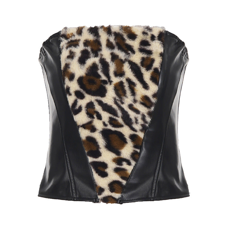 Damen Oberteil und Rockset mit Leopardenmuster und Kunstlederdetails R&B