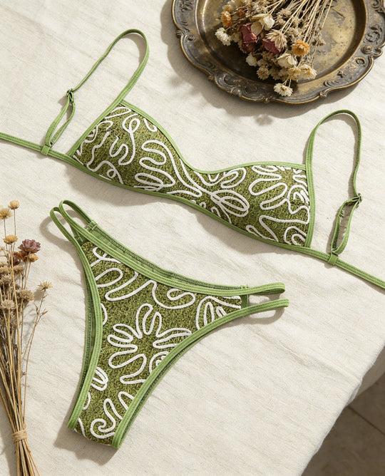 Damen Triangel-Bikini mit trendigem Stickmuster R&B