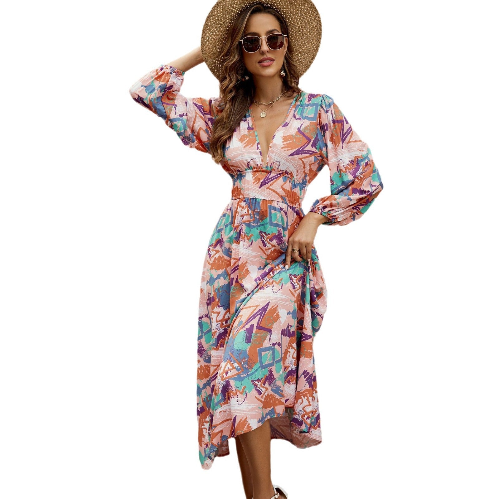 Damen Midikleid mit verspieltem Muster R&B