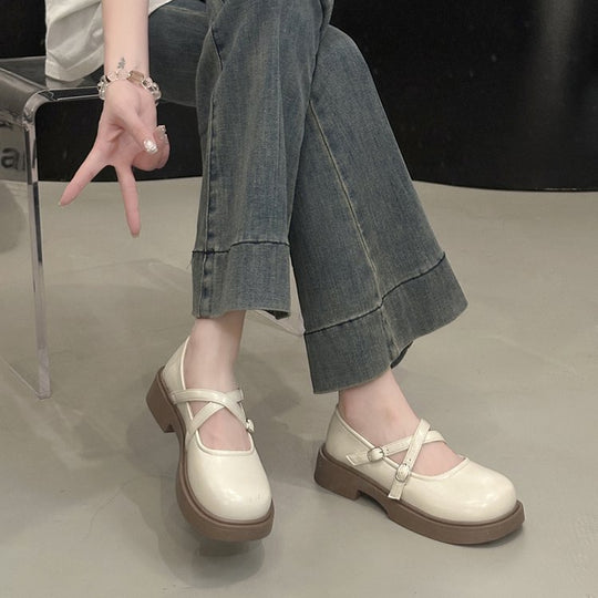 Damen modische Mary Jane Ballerinas mit verstellbarem Riemen aus hochwertigem Leder R&B